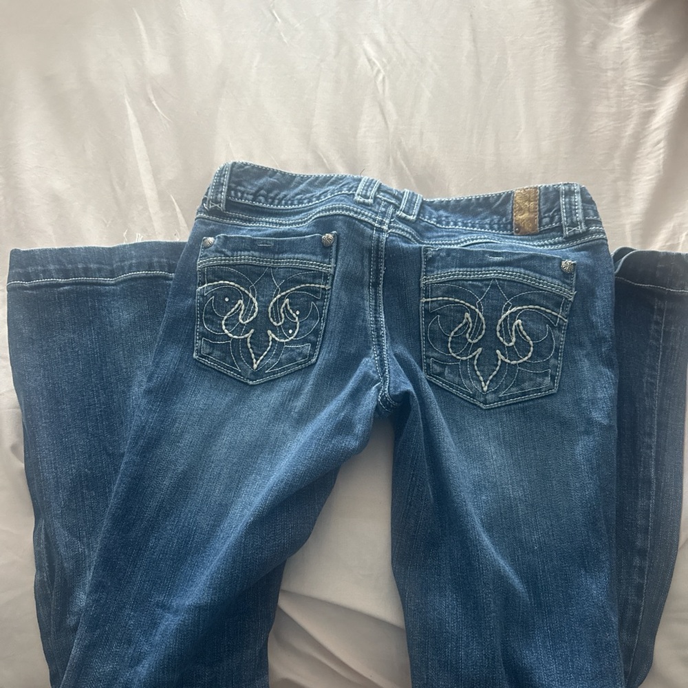 Maurices Blue Flare Wide Leg Jeans with Decorative Stitching